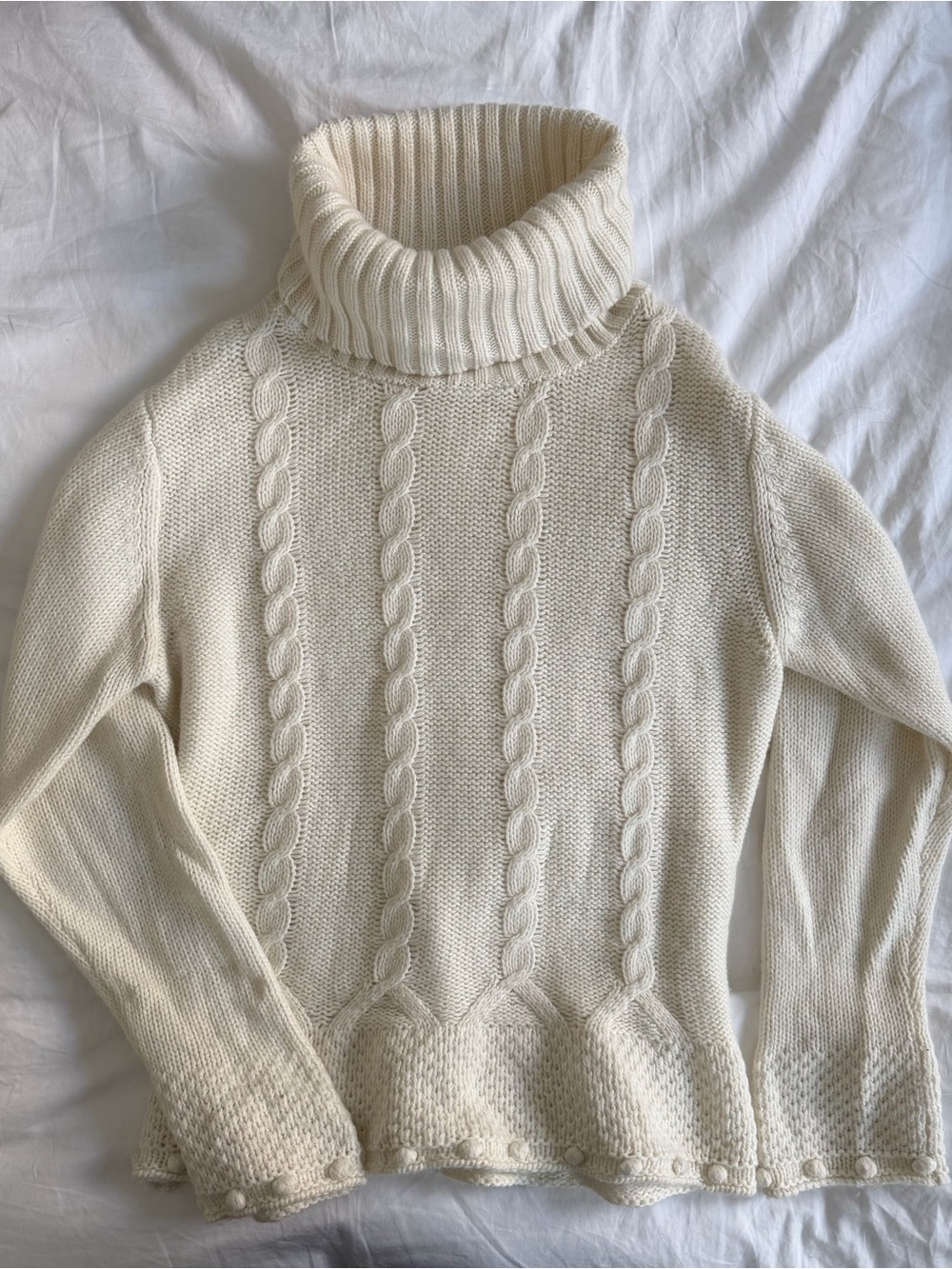 Cream Cable-Knit Turtleneck Sweater